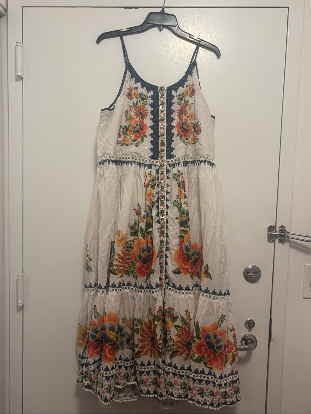 FARM Rio White Maxi Dress with Orange, Yellow & Green Floral Print